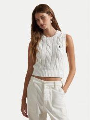 Polo Ralph Lauren Sweter 211959295001 Biały Slim Fit. Białe swetry klasyczne damskie Polo Ralph Lauren, s, z bawełny, bez kołnierzyka. Za 659.99 zł.