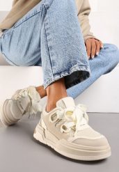 Beżowe Sneakersy na Grubej Podeszwie z Ozdobnymi Sznurówkami Zeldema. Brązowe obuwie sportowe damskie Renee, z jeansu, bez zapięcia. Za 59.99 zł.