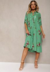 Ciemnozielona Koszulowa Bawełniana Sukienka Zapinana na Guziki Nuramla. Zielone sukienki damskie Renee, bez wzorów, z bawełny, eleganckie, bez ramiączek. W wyprzedaży za 119.99 zł.