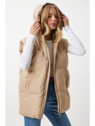 Happiness Istanbul Kamizelka pikowana w kolorze beżowym rozmiar: 38. Brązowe kamizelki damskie Happiness Istanbul, bez wzorów, bez kaptura. Za 100.99 zł.