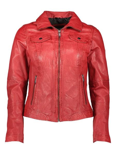 HIS Skórzana kurtka w kolorze czerwonym rozmiar: 46. Czerwone kurtki damskie HIS, bez wzorów, ze skóry, bez kaptura. Za 483.17 zł.