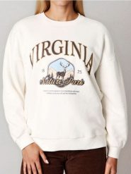 Bluza crewneck z napisem - kremowy. Białe bluzy damskie Sinsay, l, bez wzorów, bez kaptura. Za 49.99 zł.