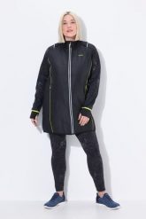 Damskie Płaszcz funkcyjny 2w1 odpinane rękawy kieszenie na zamek błyskawiczny. Czarne płaszcze damskie Ulla Popken, plus size, bez wzorów, z elastanu, bez kaptura. Za 377.99 zł.