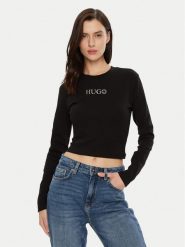HUGO Bluzka Della 50537288 Czarny Slim Fit. Czarne bluzki damskie Hugo, m, bez wzorów, z bawełny, bez kołnierzyka, bez ramiączek. W wyprzedaży za 139.99 zł.