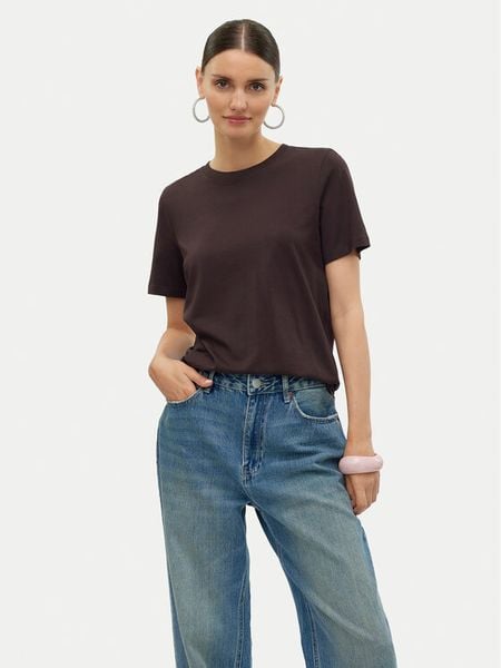 Vero Moda T-Shirt Paulina 10316991 Brązowy Regular Fit. Brązowe t-shirty damskie Vero Moda, xs, bez wzorów, z bawełny, bez kołnierzyka. Za 39.99 zł.