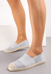 Jasnoszare Espadryle z Plecioną Cholewką przed Kostkę Mokosa. Szare espadryle damskie Renee, z aplikacjami, bez obcasa, na płaskiej podeszwie. Za 44.99 zł.