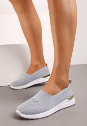 Szare Tenisówki z Ozdobną Wstawką na Podeszwie i Elastyczną Wkładką Ixtella. Szare obuwie sportowe damskie Born2be, z jeansu, bez zapięcia, tenisowe. Za 49.99 zł.