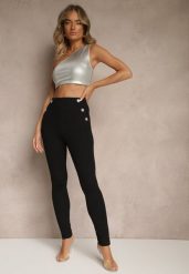 Czarne Spodnie z Wiskozą o Kroju Skinny Zdobione Imitacją Kieszeni Nalivelle. Czarne rurki damskie Renee, z aplikacjami, z jeansu, z podwyższonym stanem. Za 84.99 zł.