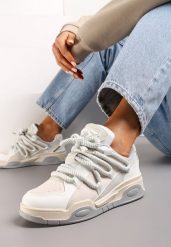 Beżowe Sneakersy na Grubej Podeszwie z Imitacji Skóry z Grubymi Sznurowadłami Virinal. Brązowe obuwie sportowe damskie Renee, ze skóry, bez zapięcia. Za 74.99 zł.