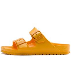 Klapki Birkenstock Arizona Eva Dorosłych. Brązowe klapki damskie Birkenstock, bez wzorów, z materiału, bez obcasa, bez zapięcia. Za 283.20 zł.