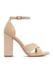 DeeZee Sandały CEO-9988 Beżowy. Brązowe sandały damskie DeeZee, bez wzorów, z materiału, bez obcasa, na słupku, bez zapięcia. Za 139.99 zł.