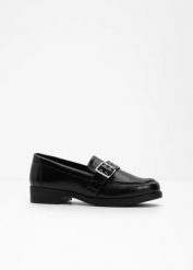 Wsuwane loafersy w stylu biker. Czarne balerinki damskie bonprix, bez wzorów. Za 119.99 zł.