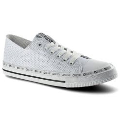 Trampki damskie Big Star, ze skóry ekologicznej na płaskiej podeszwie, białe, FF274024. Białe trampki damskie Big Star, bez wzorów, z gumy, bez zapięcia. Za 129.00 zł.