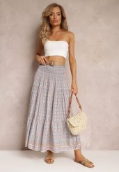 Niebieska Rozkloszowana Spódnica Maxi z Falbaną i Plecionym Paskiem Rahaf. Niebieskie spódnice damskie Renee, m, bez wzorów, boho, maxi. Za 69.99 zł.