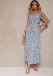 Jasnoniebieska Rozkloszowana Sukienka z Bawełny na Ramiączkach Jenarissea. Niebieskie sukienki damskie Renee, bez wzorów, z bawełny, eleganckie, bez ramiączek. W wyprzedaży za 39.99 zł.