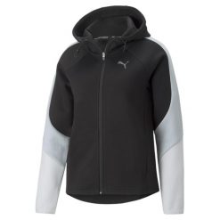 Sweatshirt damska bluza z kapturem z pełnym zamkiem Puma Evostripe. Czarne bluzy damskie Puma, na zimę, xs, bez wzorów, z kapturem. W wyprzedaży za 236.35 zł.