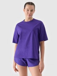 4F T-shirt oversize gładki damski - fioletowy XS. Fioletowe t-shirty damskie 4F, xs, bez wzorów, z bawełny, bez kołnierzyka. W wyprzedaży za 29.99 zł.