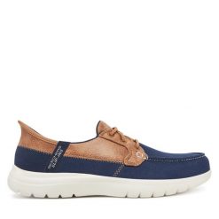 Mokasyny Skechers. Niebieskie mokasyny damskie Skechers, bez obcasa. Za 289.99 zł.