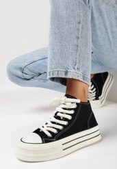Czarne Trampki na Platformie za Kostkę Ileni. Czarne trampki damskie Born2be, bez wzorów, za kostkę, bez zapięcia. Za 89.99 zł.