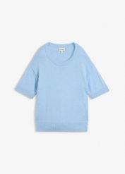 Sweter oversize z krótkim rękawem i dużą zawartością wełny. Czerwone swetry klasyczne damskie bonprix, z wełny, bez kołnierzyka. Za 219.99 zł.