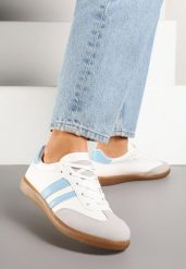 Biało-Niebieskie Sneakersy z Dwoma Paskami na Cholewce przed Kostkę Ulirana. Białe obuwie sportowe damskie Renee, przed kostkę, bez zapięcia. Za 59.99 zł.