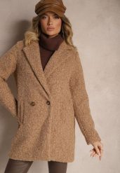 Brązowy Dwurzędowy Płaszcz Boucle z Kieszeniami Enathea. Brązowe płaszcze damskie Renee, l, bez wzorów, z jeansu, bez kaptura. Za 199.99 zł.