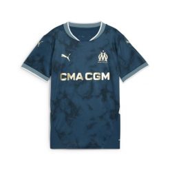 Młodzieżowa koszulka wyjazdowa Olympique Marsylia 24/25 PUMA. Niebieskia koszulki damskie Puma, m, bez wzorów, bez kołnierzyka, bez ramiączek. Za 333.33 zł.