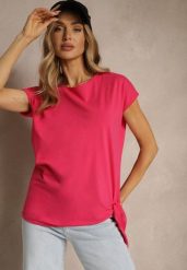 Różowy T-shirt z Bawełny z Ozdobnym Wiązaniem Termio. Czerwone t-shirty damskie Renee, m, bez wzorów, z bawełny, bez kołnierzyka. Za 29.99 zł.