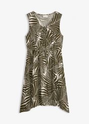 Sukienka plażowa z marszczonego materiału. Zielone sukienki damskie bonprix, bez wzorów, bez ramiączek. Za 124.99 zł.