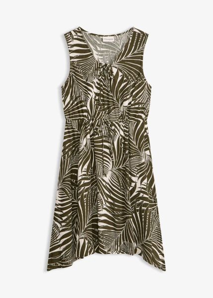 Sukienka plażowa z marszczonego materiału. Zielone sukienki damskie bonprix, bez wzorów, bez ramiączek. Za 124.99 zł.