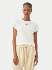 Tommy Hilfiger T-Shirt WW0WW48710 Kremowy Slim Fit. Białe t-shirty damskie Tommy Hilfiger, s, bez wzorów, z bawełny, bez kołnierzyka. Za 169.99 zł.