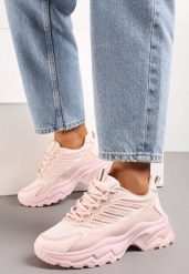 Różowe Sneakersy na Niskiej Platformie z Ozdobnymi Wstawkami na Cholewce Amrogia. Czerwone obuwie sportowe damskie Renee, bez zapięcia. Za 89.99 zł.