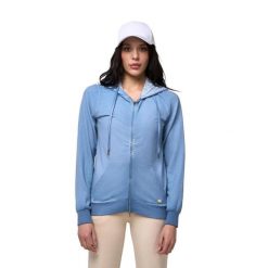 Bluza z kaptur na co dzień na siłownię. Niebieskie bluzy damskie LEONE 1947 APPAREL, bez wzorów, z bawełny, bez kaptura. W wyprzedaży za 157.01 zł.