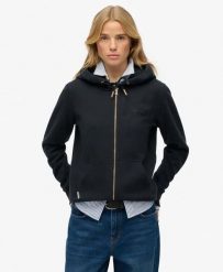 Superdry Bluza z kapturem Essential Logo Zip Half Brushed. Niebieskie bluzy damskie Superdry, uniwersalny, bez wzorów, z bawełny, z kapturem. Za 338.70 zł.