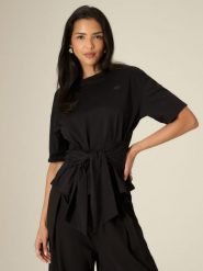 4F T-shirt regular z wiązaniem damski - czarny M. Czarne t-shirty damskie 4F, m, bez wzorów, z bawełny, bez kołnierzyka. Za 79.99 zł.