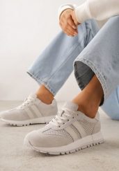 Jasnoszare Zamszowe Sneakersy Ozdobione Perforacją i Paskami Semielle. Szare obuwie sportowe damskie Born2be, z zamszu, bez zapięcia, trekkingowe. Za 179.99 zł.