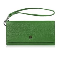 Duży portfel damski skórzany z miejscem na telefon kopertówka zielona Paolo Peruzzi T-141-GB. Zielone portfele damskie PAOLO PERUZZI, bez wzorów, ze skóry. Za 89.00 zł.