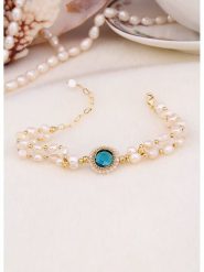 L'Atelier de Gaia Pozłacana bransoletka z perłami i cyrkoniami rozmiar: onesize. Białe bransoletki damskie L'Atelier de Gaia, pozłacane. Za 69.99 zł.