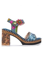 Laura Vita Sandały Naomio 15 Niebieski. Niebieskie sandały damskie LAURA VITA, bez wzorów, ze skóry, bez obcasa, na słupku, bez zapięcia. Za 459.99 zł.