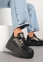 Czarne Sneakersy Vices na Grubej Podeszwie z Brokatem Sdivona. Czarne obuwie sportowe damskie Born2be, z jeansu, bez zapięcia. Za 119.99 zł.