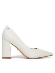 DeeZee Czółenka KB-008 Biały. Białe czółenka damskie DeeZee, bez wzorów, ze skóry, bez obcasa. Za 139.99 zł.