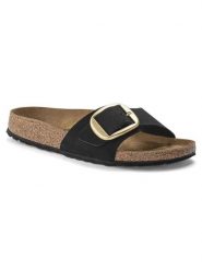 Birkenstock Skórzane klapki "Madrid" w kolorze czarnym rozmiar: 38. Czarne klapki damskie Birkenstock, bez wzorów, z otwartym noskiem, bez obcasa, bez zapięcia. Za 459.04 zł.
