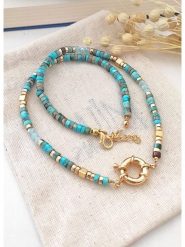 Atelier MIU Pozłacany naszyjnik z turkusami - dł. 45 cm rozmiar: onesize. Niebieskie naszyjniki damskie atelier MIU, z turkusem, pozłacane. Za 82.83 zł.