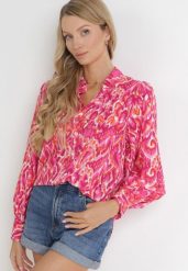 Różowa Koszula na Guziki w Fantazyjny Nadruk Deniall. Czerwone koszule damskie Born2be, l, bez wzorów, bez kołnierzyka, bez ramiączek. Za 139.99 zł.