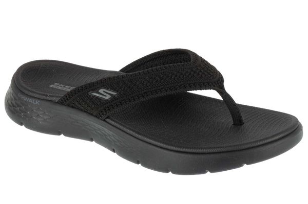 Japonki damskie, Go Walk Flex Sandal - Holly. Czarne klapki damskie Skechers, bez wzorów, z materiału, bez obcasa, bez zapięcia. Za 179.99 zł.