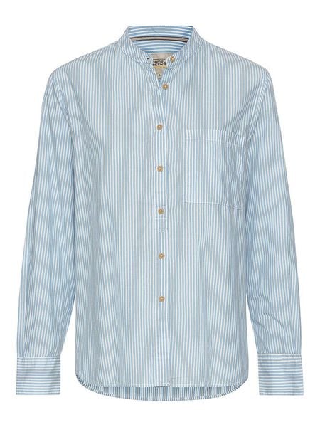 Camel Active Bluzka w kolorze błękitno-białym rozmiar: L. Białe bluzki damskie Camel Active, l, bez wzorów, z bawełny, bez kołnierzyka, bez ramiączek. Za 170.45 zł.