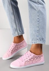 Różowe Tenisówki z Ażurowymi Wstawkami Po Bokach Salessa. Czerwone obuwie sportowe damskie Renee, na lato, z jeansu, bez zapięcia, tenisowe. Za 34.99 zł.