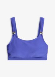 Biustonosz bikini bustier z połyskującego materiału. Niebieskie bikini bonprix, bez wzorów. Za 27.99 zł.