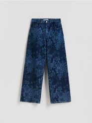 Jeansy wide leg w kwiaty - granatowy. Niebieskie jeansy damskie Reserved. Za 179.99 zł.