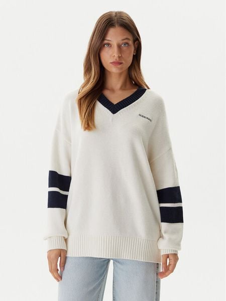 Guess Jeans Sweter W5BR10 Z0561 Écru Relaxed Fit. Swetry klasyczne damskie Guess Jeans, xl, z bawełny, bez kołnierzyka. Za 229.99 zł.